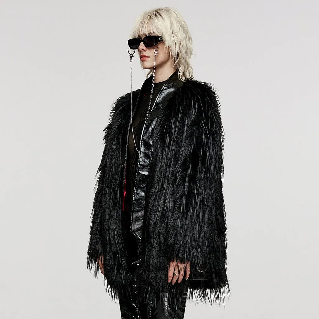 Women's Gothic Faux Fur Splice Faux Leather Coat Black