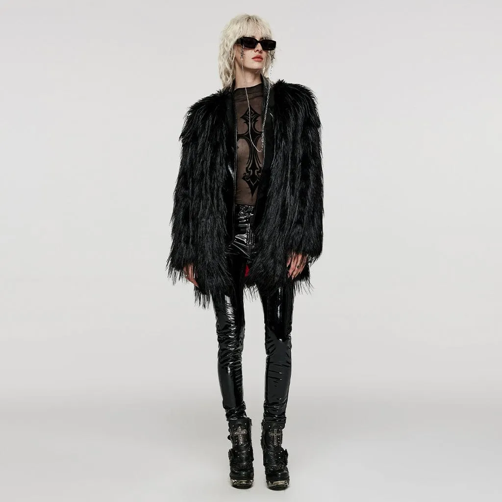 Women's Gothic Faux Fur Splice Faux Leather Coat Black