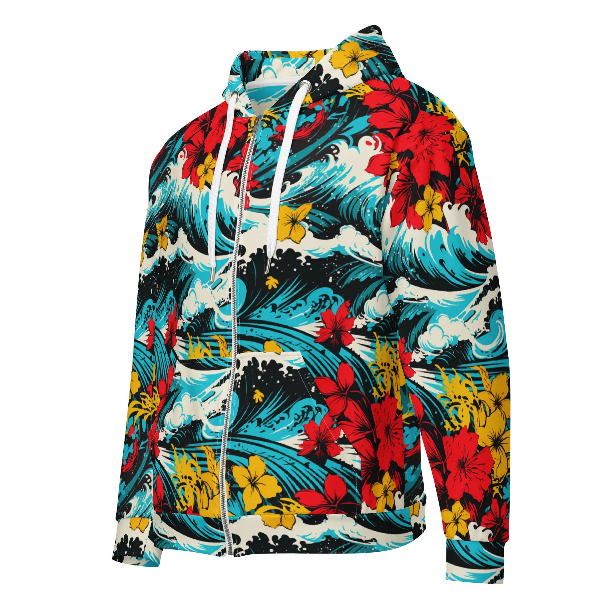 Womens Zip Hoodie - Waves and Flowers 001