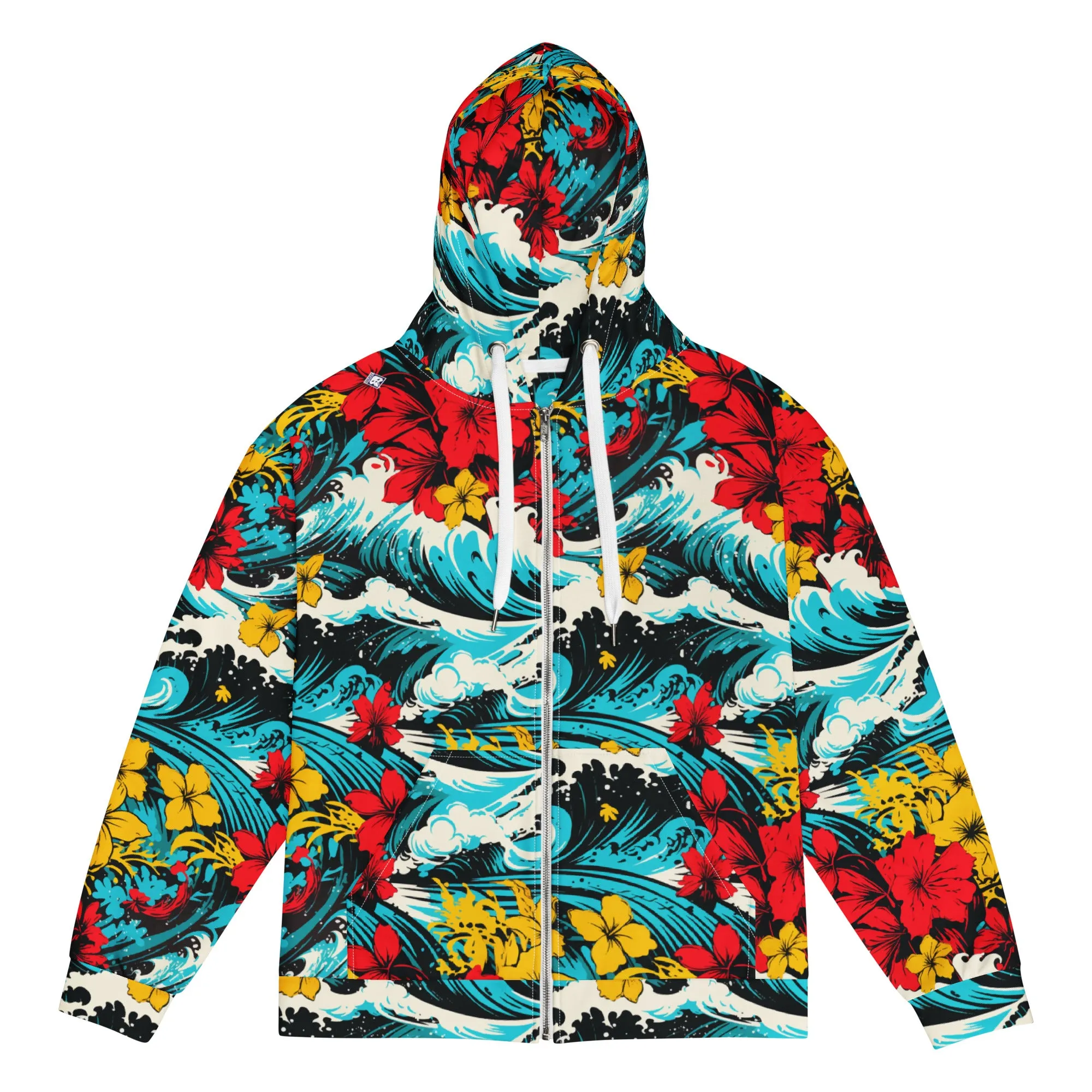 Womens Zip Hoodie - Waves and Flowers 001