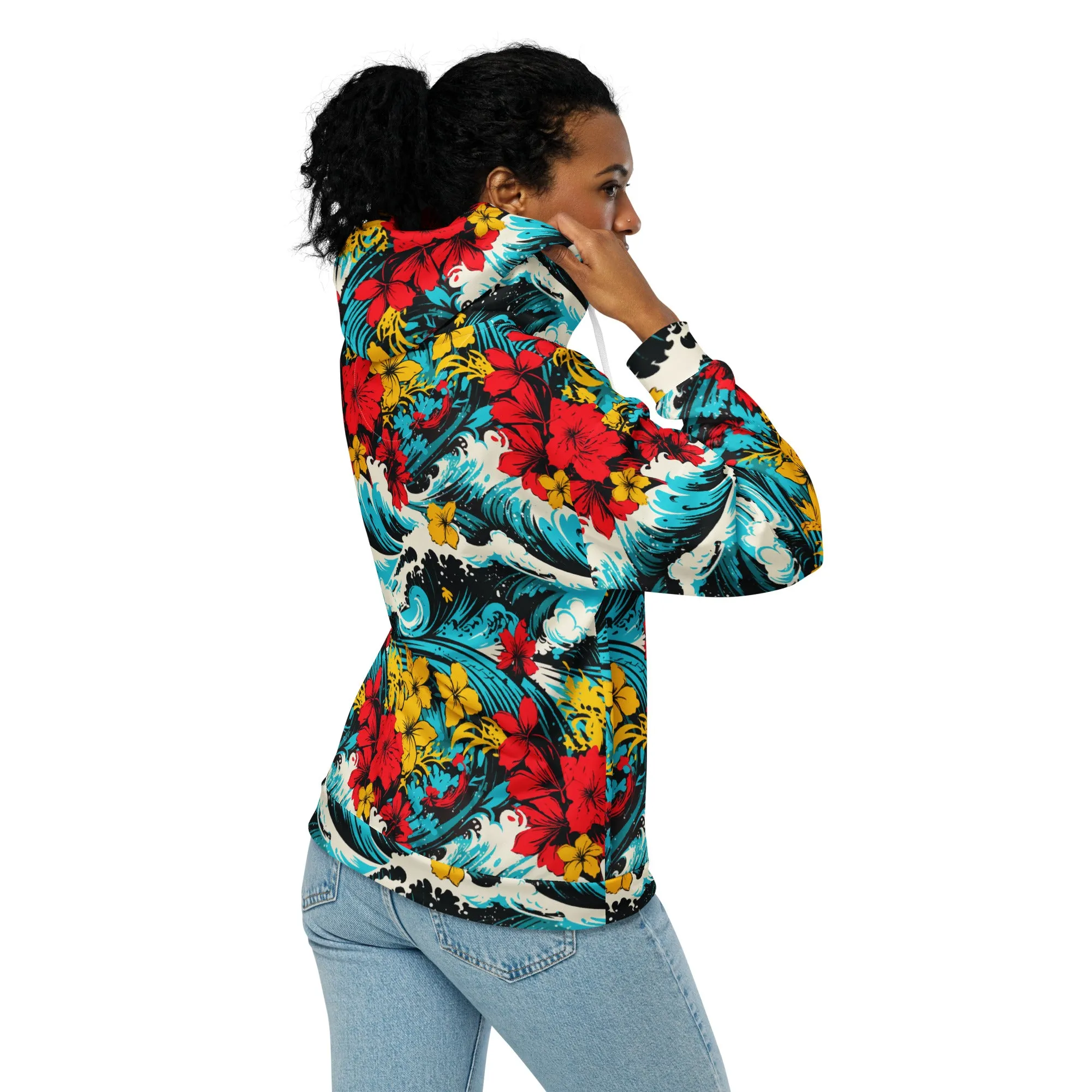 Womens Zip Hoodie - Waves and Flowers 001