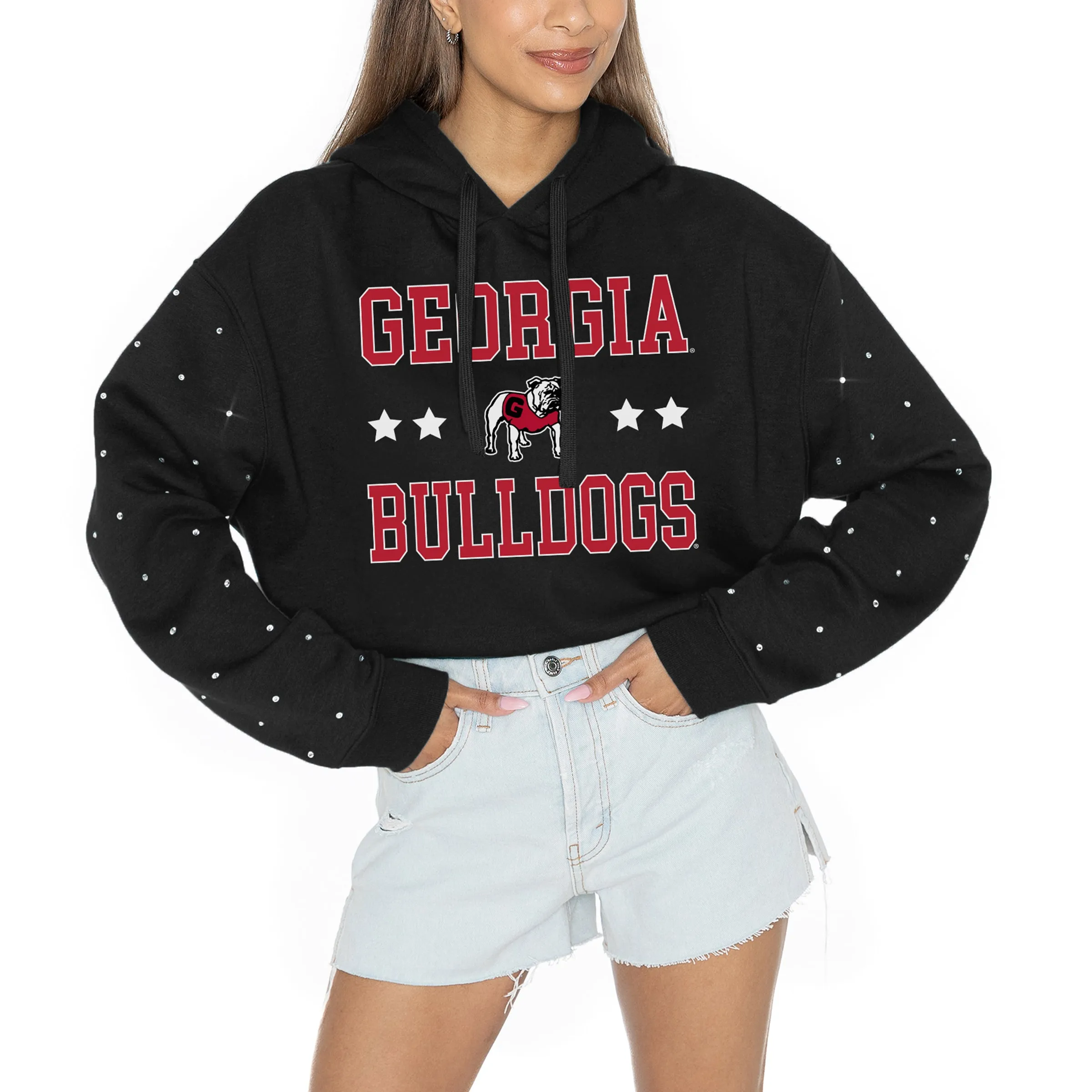 Women's Gameday Couture Black Georgia Bulldogs Like A Star Scrunch Waist Pullover Hoodie