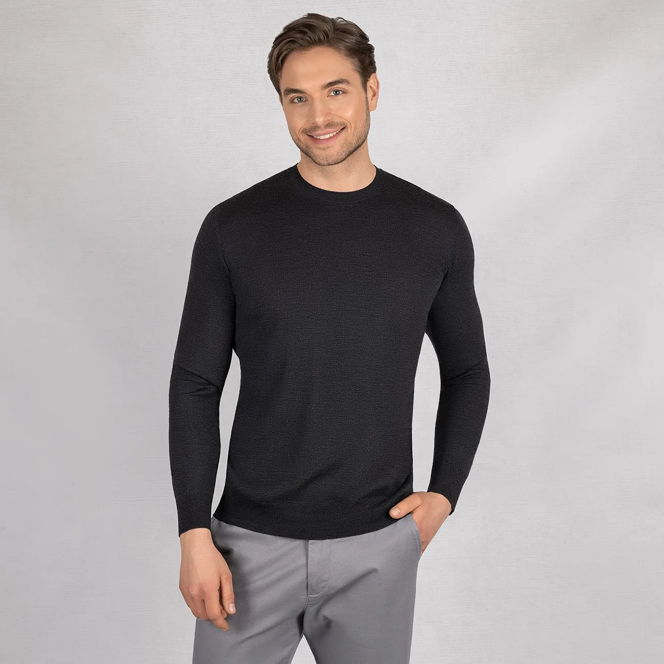 Wool Pullover Light Round Neck Men