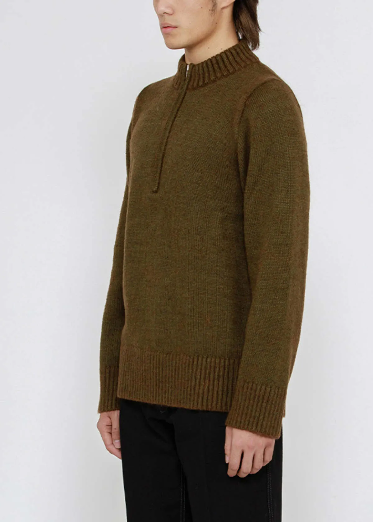 Wool Quarter Zip Sweater - Military